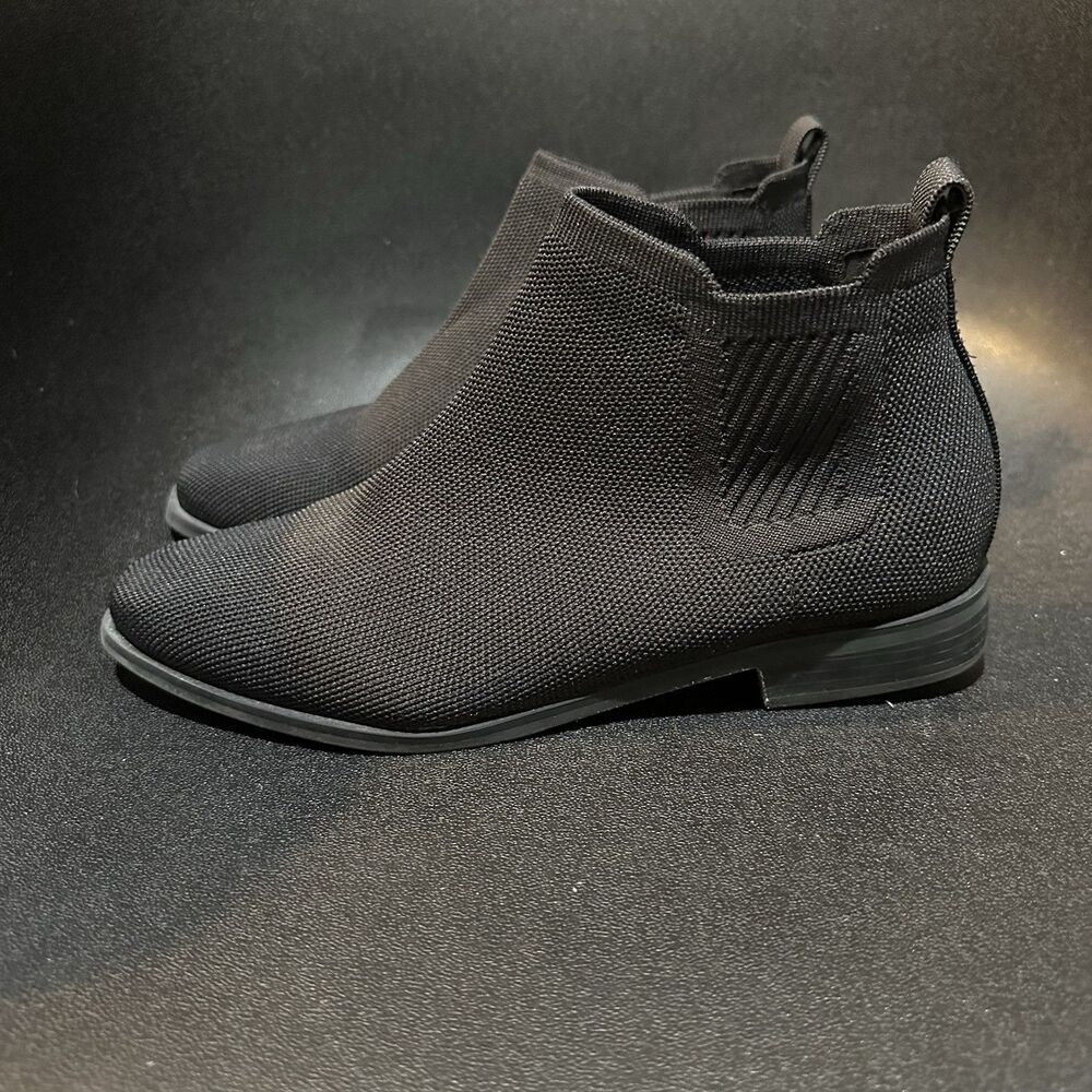 VIVAIA Black Knit Chelsea Ankle Boots Pull Tab Block Heel Women's US 8